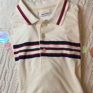 Ashworth Men’s  Polo Shirt - Cream with Red and Blue Stripes